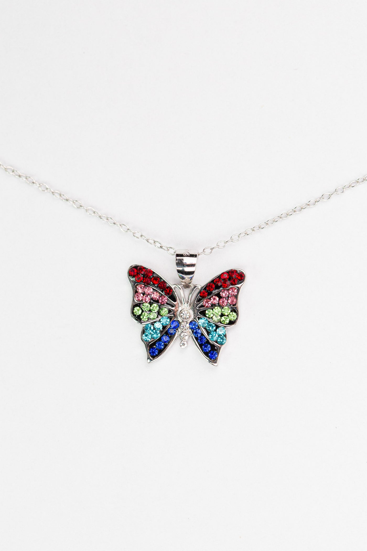 Colorful Crystal Butterfly Silver Pendant Necklace | Annie and Sisters