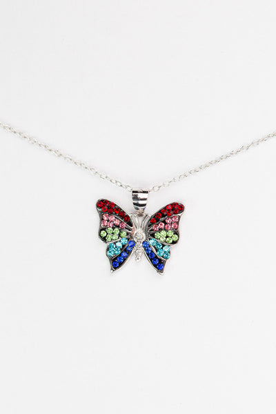 Colorful Crystal Butterfly Silver Pendant Necklace | Annie and Sisters