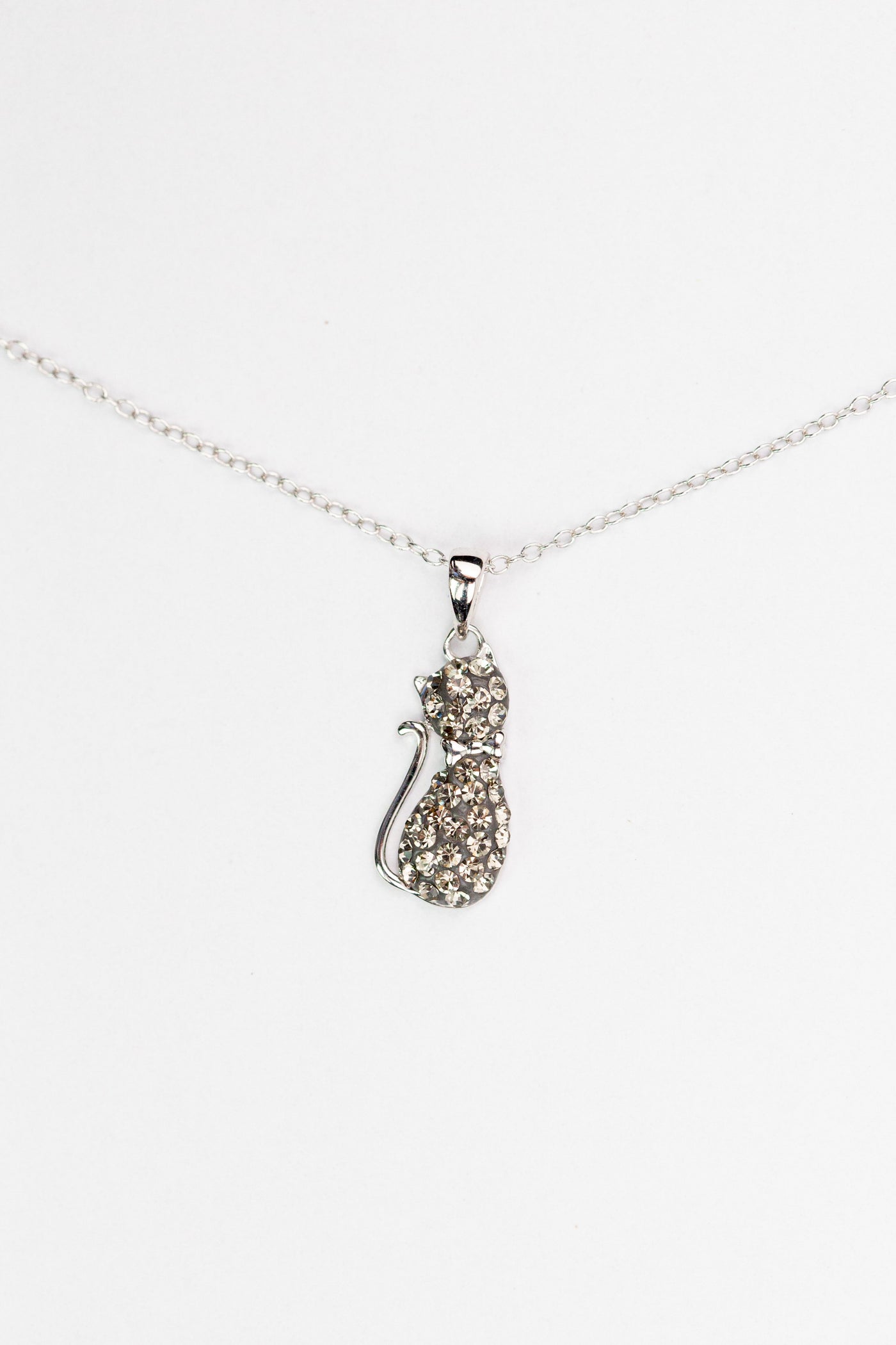 Gray Cat Necklace Crystal Cat Silver Pendant Necklace in Black Diamond Crystal | Annie and Sisters