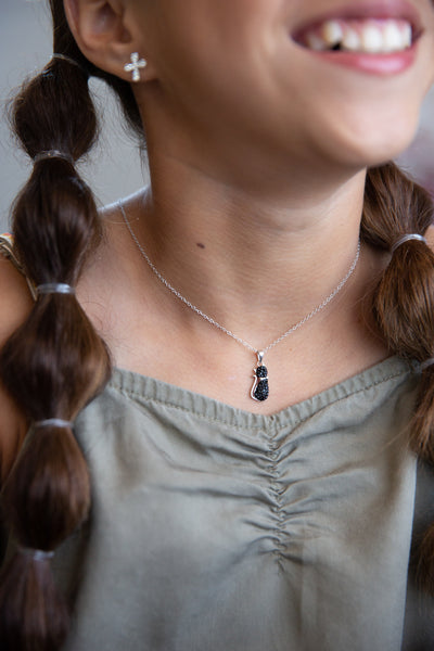 Crystal Black Cat Silver Pendant Necklace | Annie and Sisters