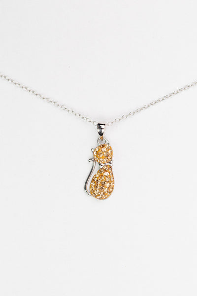 Yellow Cat Necklace Crystal Cat Silver Pendant Necklace in Light Colorado Topaz | Annie and Sisters