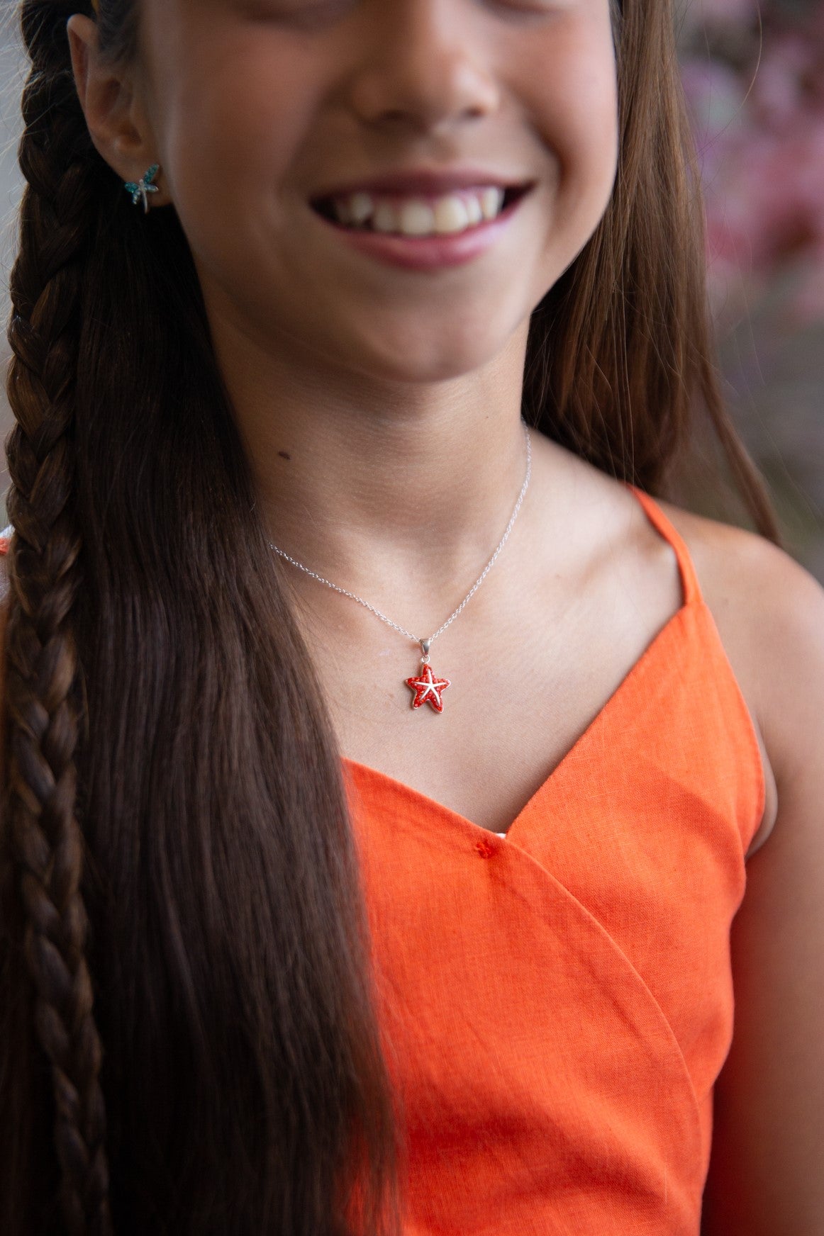 Red Starfish Crystal Silver Pendant Necklace | Annie and Sisters