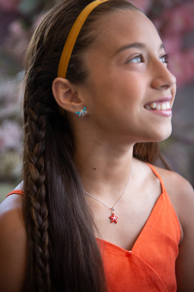 Red Starfish Crystal Silver Pendant Necklace | Annie and Sisters
