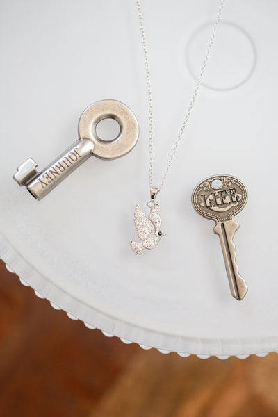 White Crystal Dove Silver Pendant Necklace | Annie and Sisters