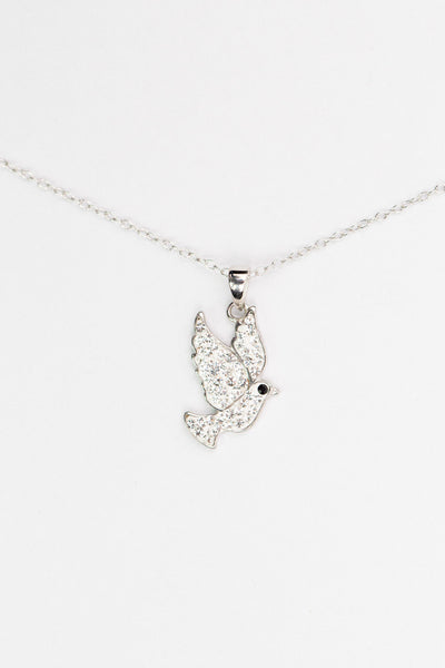 White Crystal Dove Silver Pendant Necklace | Annie and Sisters