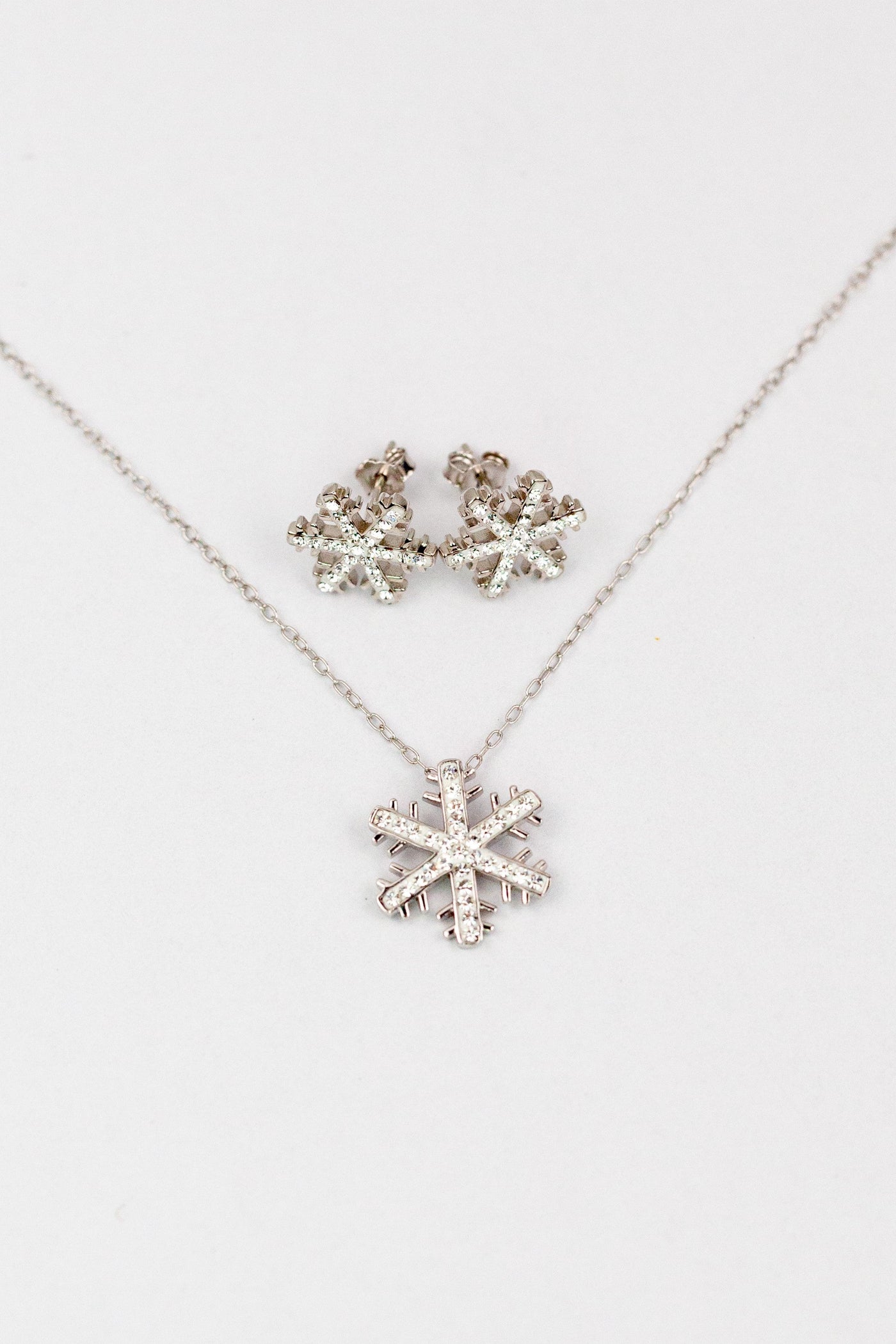 Snowflake (Sectored) Holiday Crystal Silver Pendant Necklace in Crystal Match Set | Annie and Sisters