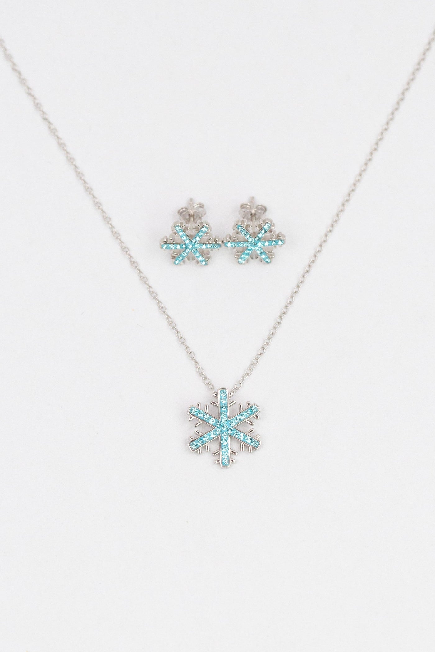 Snowflake (Sectored) Holiday Crystal Silver Pendant Necklace in Indicolite Match Set | Annie and Sisters