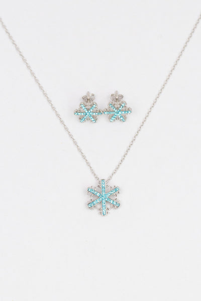 Snowflake (Sectored) Holiday Crystal Silver Pendant Necklace in Indicolite Match Set | Annie and Sisters