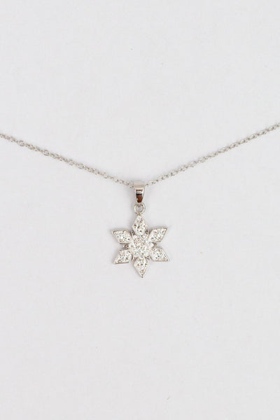 Stellar Snowflake (Stellar) Holiday Crystal Silver Pendant Necklace in Crystal | Annie and Sisters 