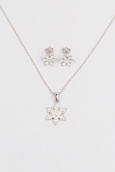Stellar Snowflake (Stellar) Holiday Crystal Silver Pendant Necklace in Crystal Match Set | Annie and Sisters