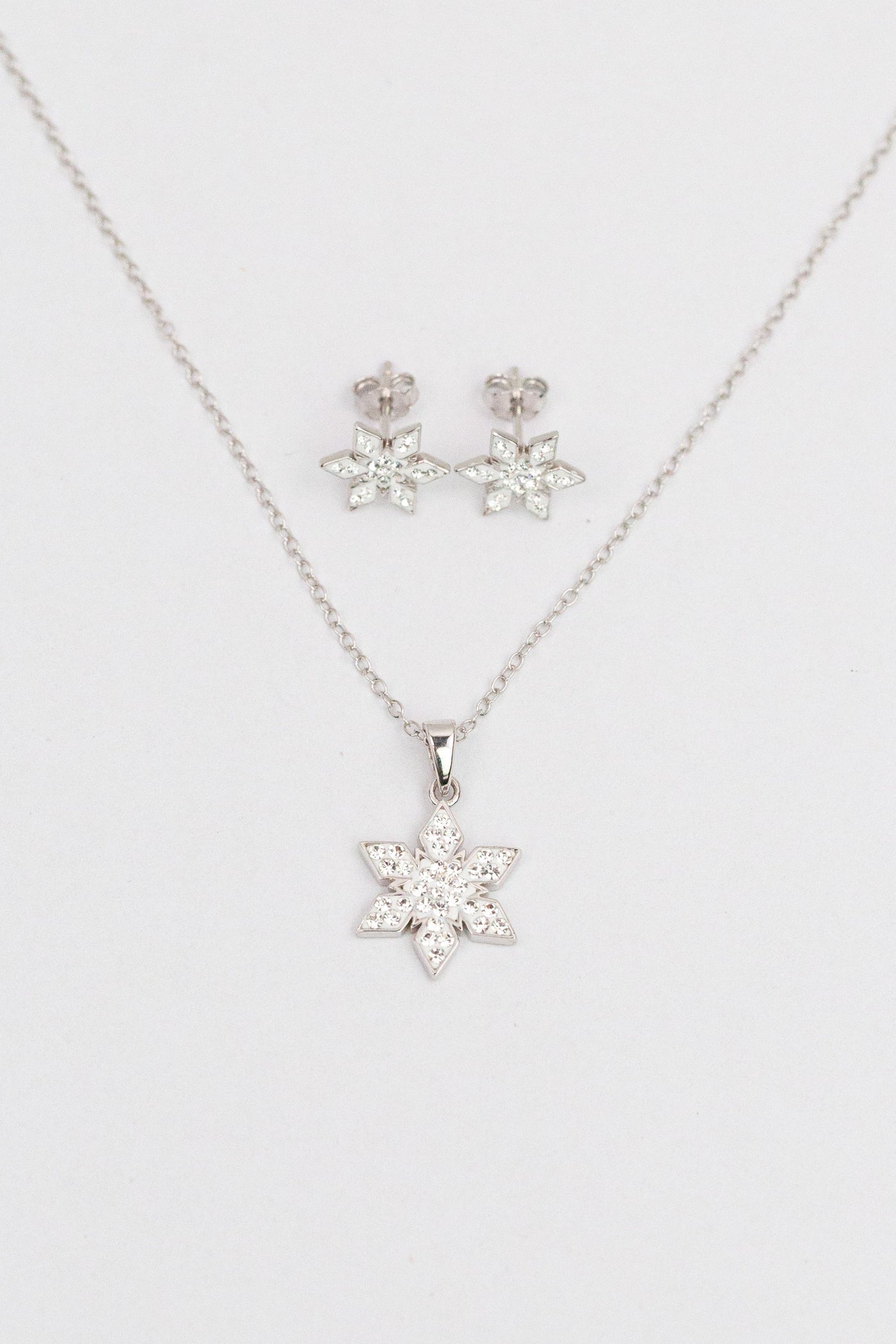 Stellar Snowflake (Stellar) Holiday Crystal Silver Stud Earrings in Crystal Match Set | Annie and Sisters | sister stud earrings, for kids, children's jewelry, kids jewelry, best friend