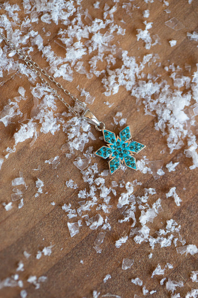 Stellar Snowflake (Stellar) Holiday Crystal Silver Pendant Necklace in Indicolite | Annie and Sisters