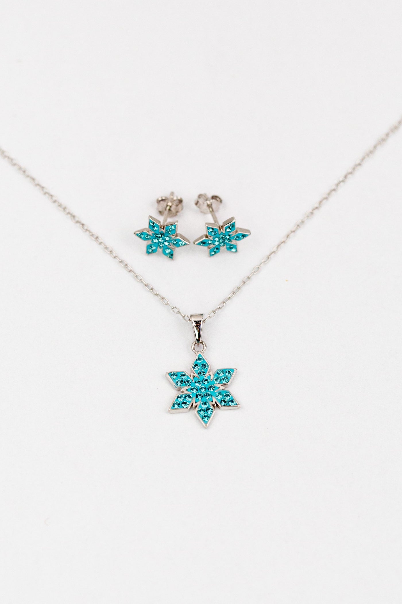 Stellar Snowflake (Stellar) Holiday Crystal Silver Pendant Necklace in Indicolite Match Set | Annie and Sisters