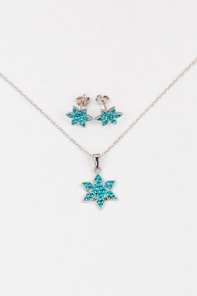 Stellar Snowflake (Stellar) Holiday Crystal Silver Stud Earrings in Indicolite Match Set | Annie and Sisters | sister stud earrings, for kids, children's jewelry, kids jewelry, best friend