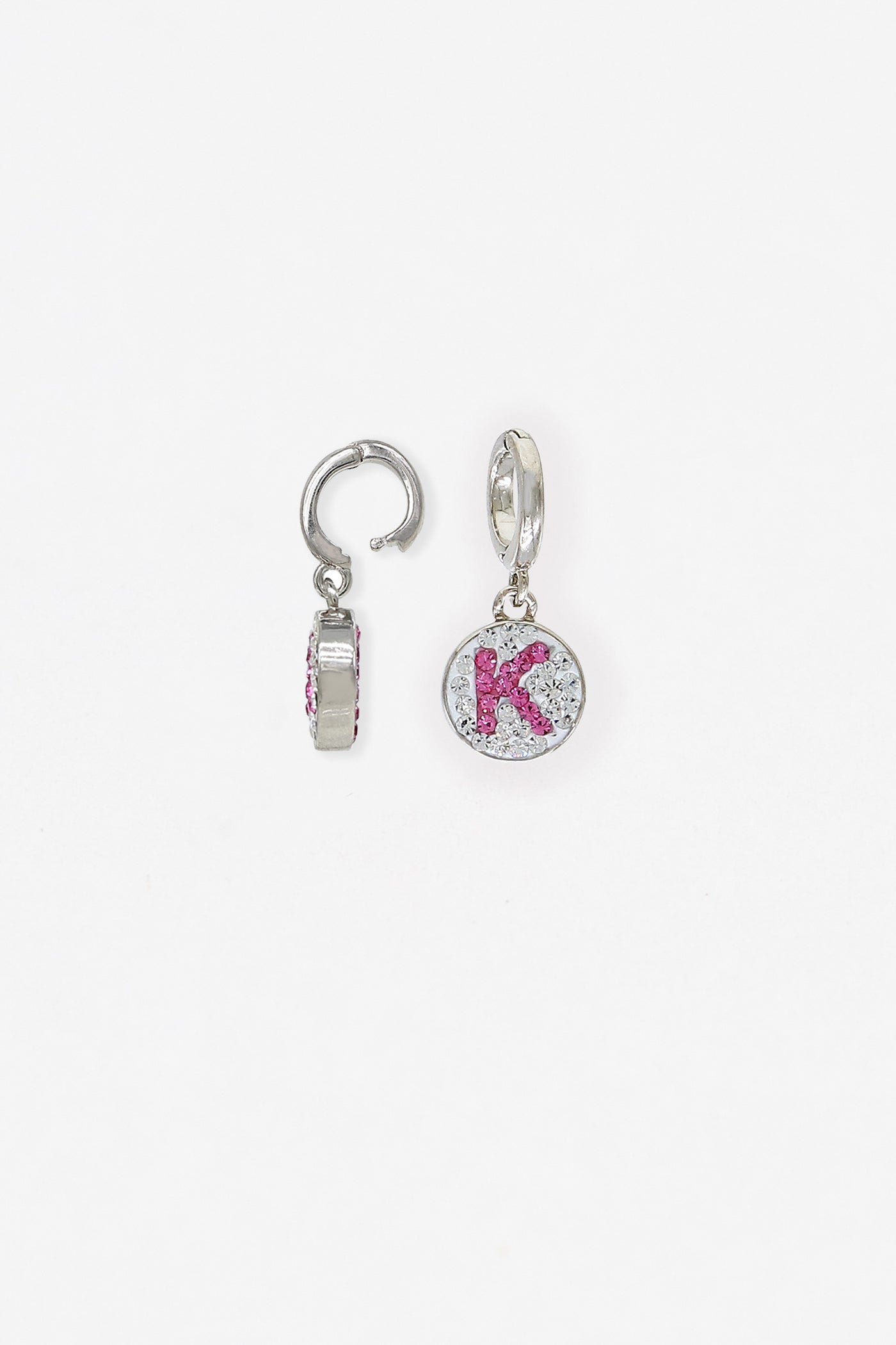 Initial Round Crystal Sterling Silver Charm - K | Annie and Sisters