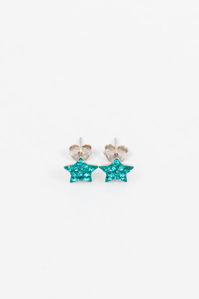 Crystal Star Pave Stud Silver Earrings in Blue Zircon | Annie and Sisters| sister stud earrings, for kids, children's jewelry, kids jewelry, best friend 