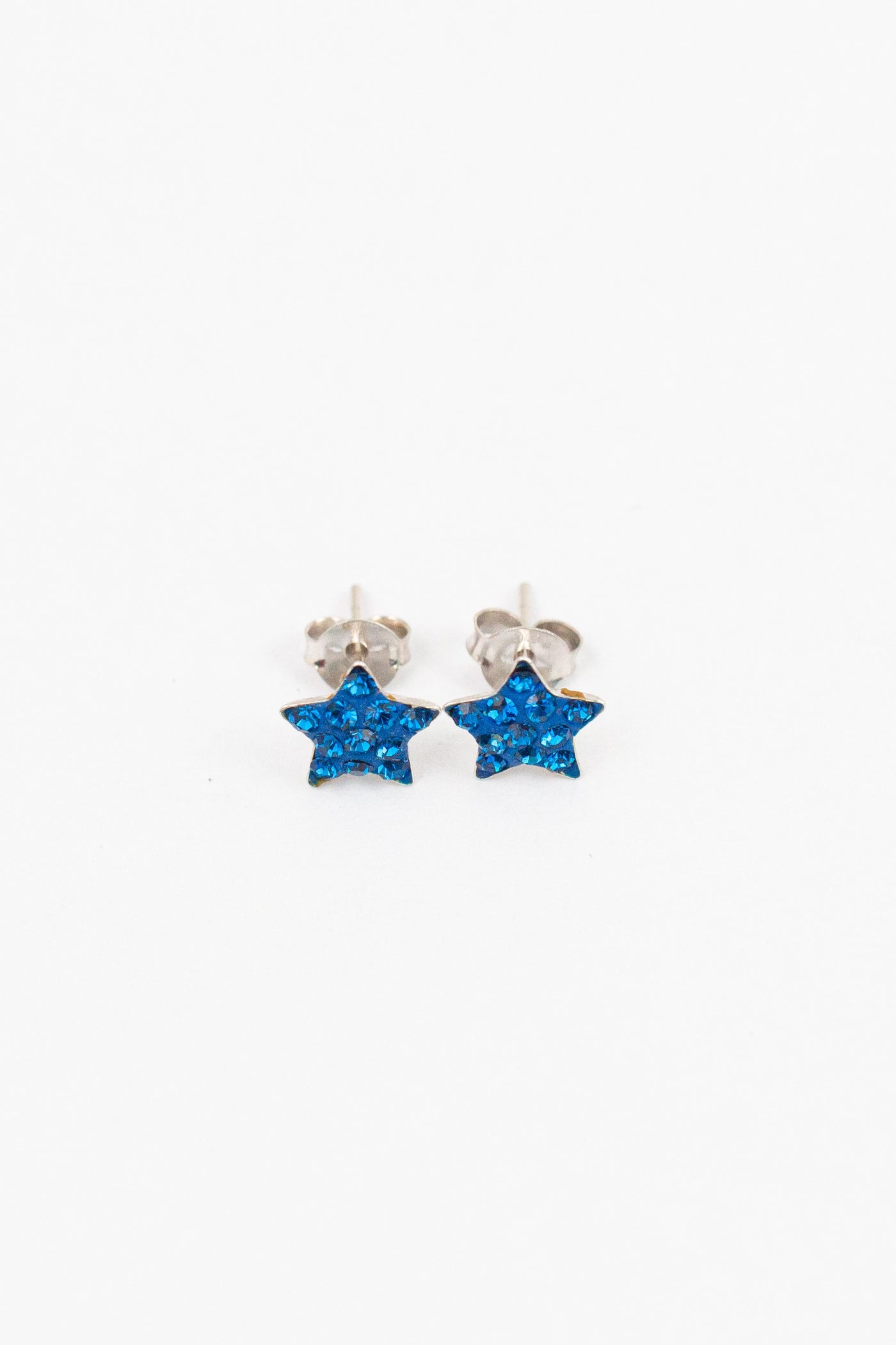 Crystal Star Pave Stud Silver Earrings in Capri Blue | Annie and Sisters| sister stud earrings, for kids, children's jewelry, kids jewelry, best friend 