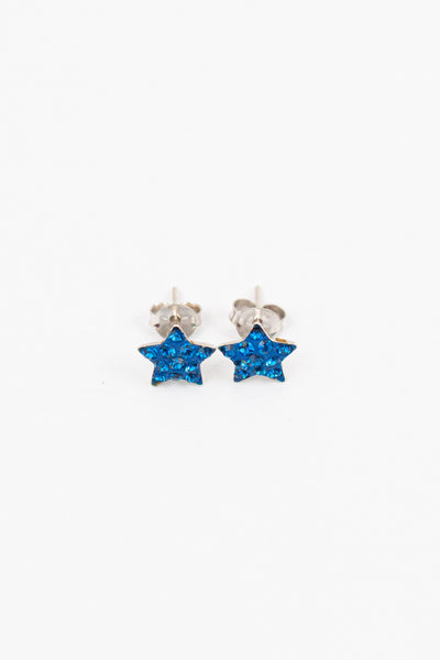 Crystal Star Pave Stud Silver Earrings in Capri Blue | Annie and Sisters| sister stud earrings, for kids, children's jewelry, kids jewelry, best friend 