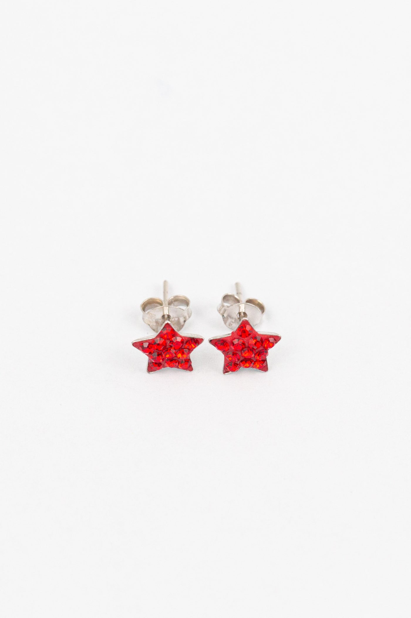 Crystal Star Pave Stud Silver Earrings in Light Siam Red | Annie and Sisters| sister stud earrings, for kids, children's jewelry, kids jewelry, best friend 