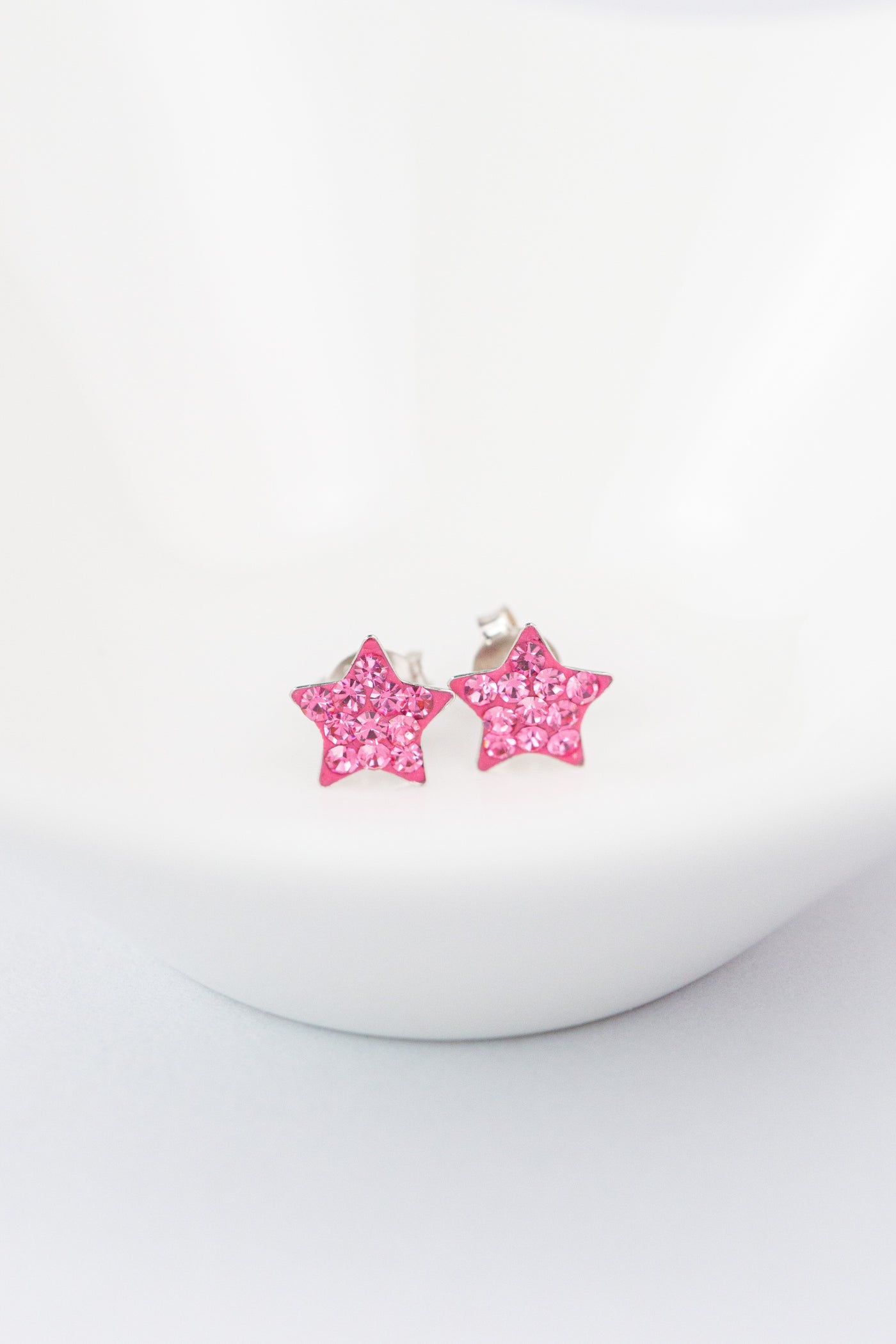 Crystal Star Pave Stud Silver Earrings in Rose Pink | Annie and Sisters | sister stud earrings, for kids, children's jewelry, kids jewelry, best friend 