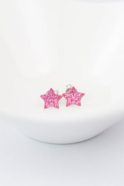 Crystal Star Pave Stud Silver Earrings in Rose Pink | Annie and Sisters | sister stud earrings, for kids, children's jewelry, kids jewelry, best friend 