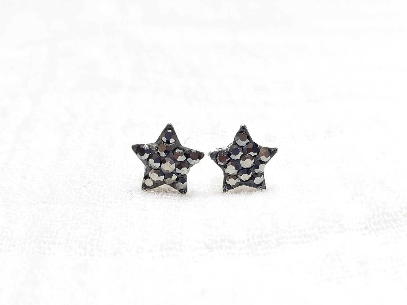 Crystal Star Pave Stud Silver Earrings in Jet Hematite | Annie and Sisters| sister stud earrings, for kids, children's jewelry, kids jewelry, best friend 