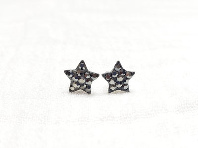 Crystal Star Pave Stud Silver Earrings in Jet Hematite | Annie and Sisters| sister stud earrings, for kids, children's jewelry, kids jewelry, best friend 