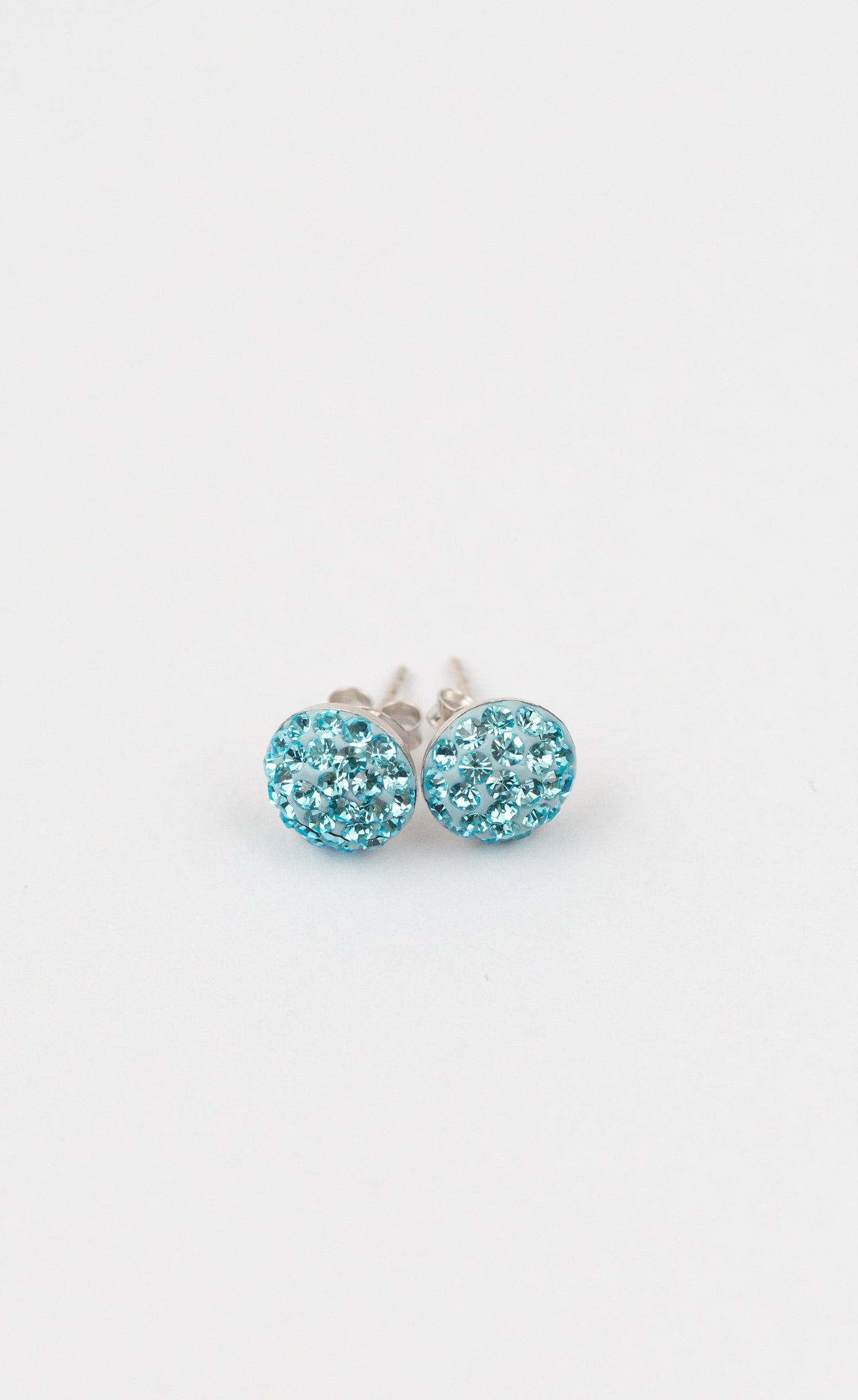 9mm Round Aquamarine Swarovski Crystal Sterling Silver Earrings | Annie and Sisters | sister stud earrings, for kids, children's jewelry, kid's jewelry, best friend