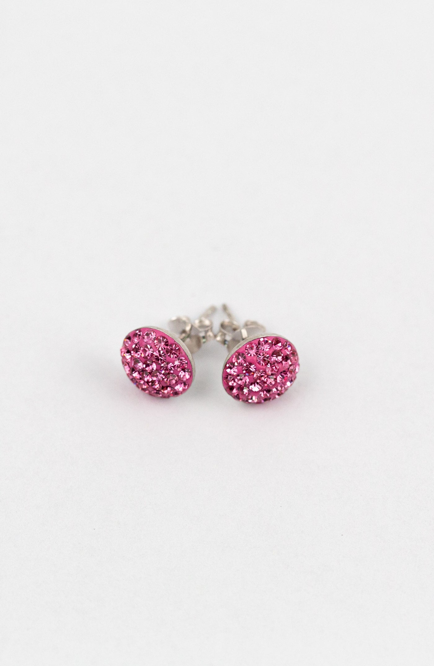 9mm Round Rose Pink Swarovski Crystal Sterling Silver Earrings | Annie and Sisters | sister stud earrings, for kids, children's jewelry, kid's jewelry, best friend