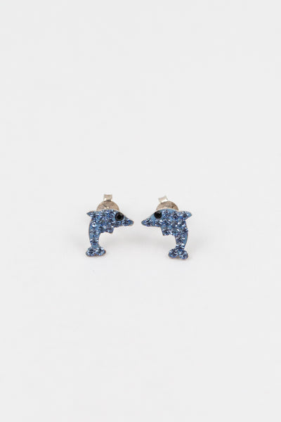 Crystal Sapphire Dolphin Sterling Silver Earrings | Annie and Sisters