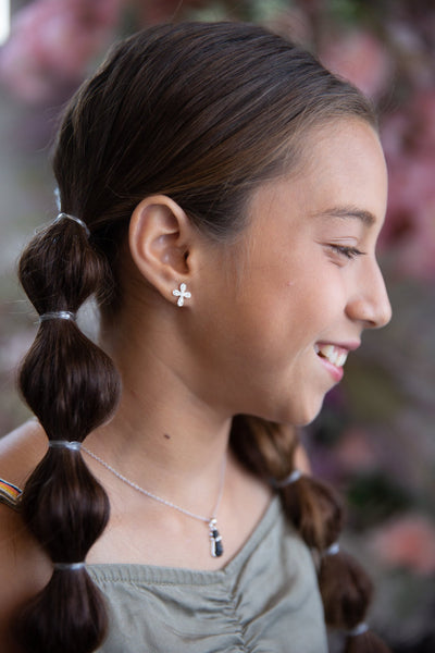 Clear Crystal Mini Cross Sterling Silver Earrings | Annie and Sisters