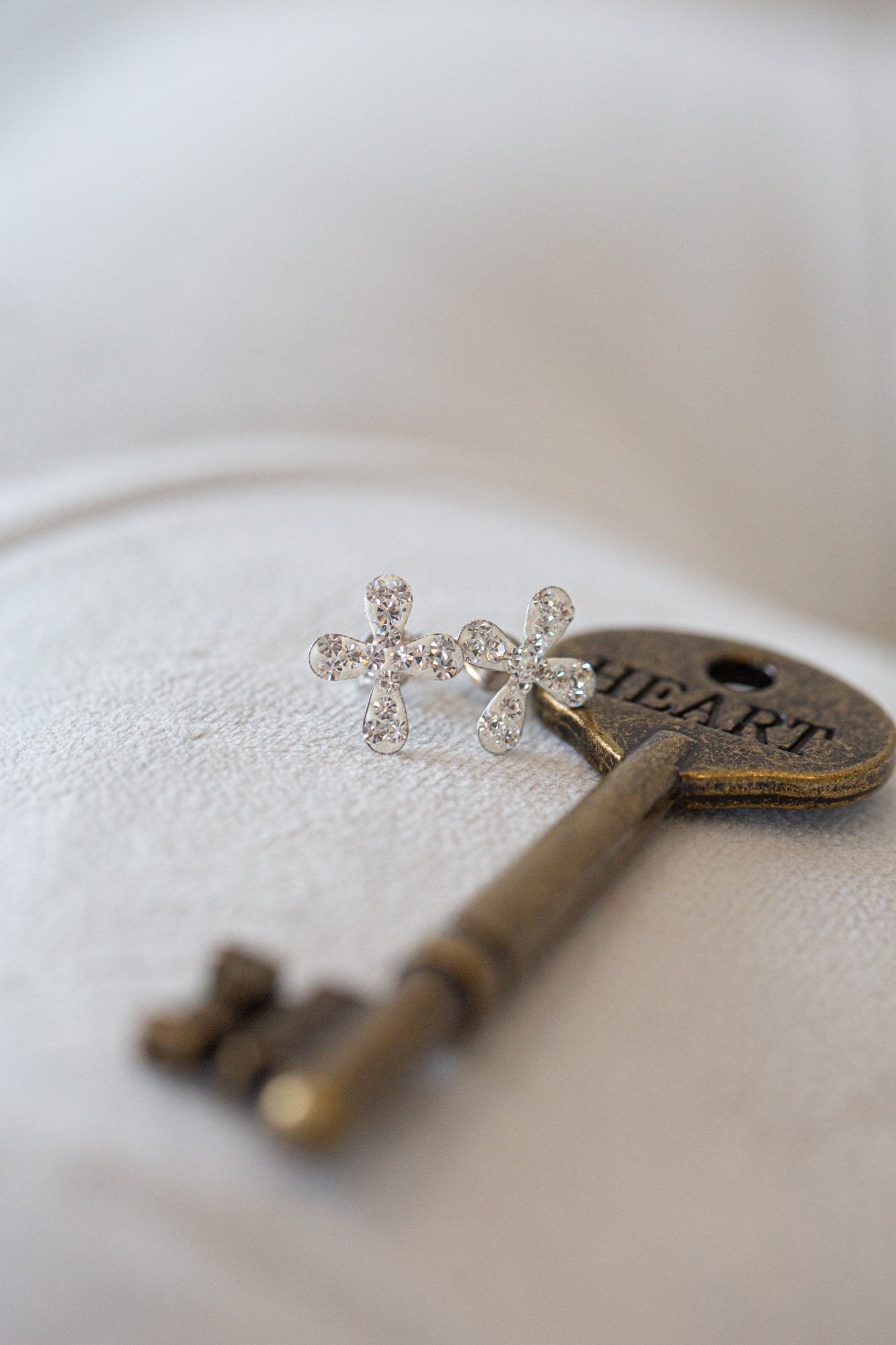 Clear Crystal Mini Cross Sterling Silver Earrings | Annie and Sisters