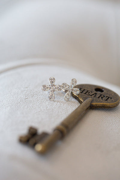Clear Crystal Mini Cross Sterling Silver Earrings | Annie and Sisters