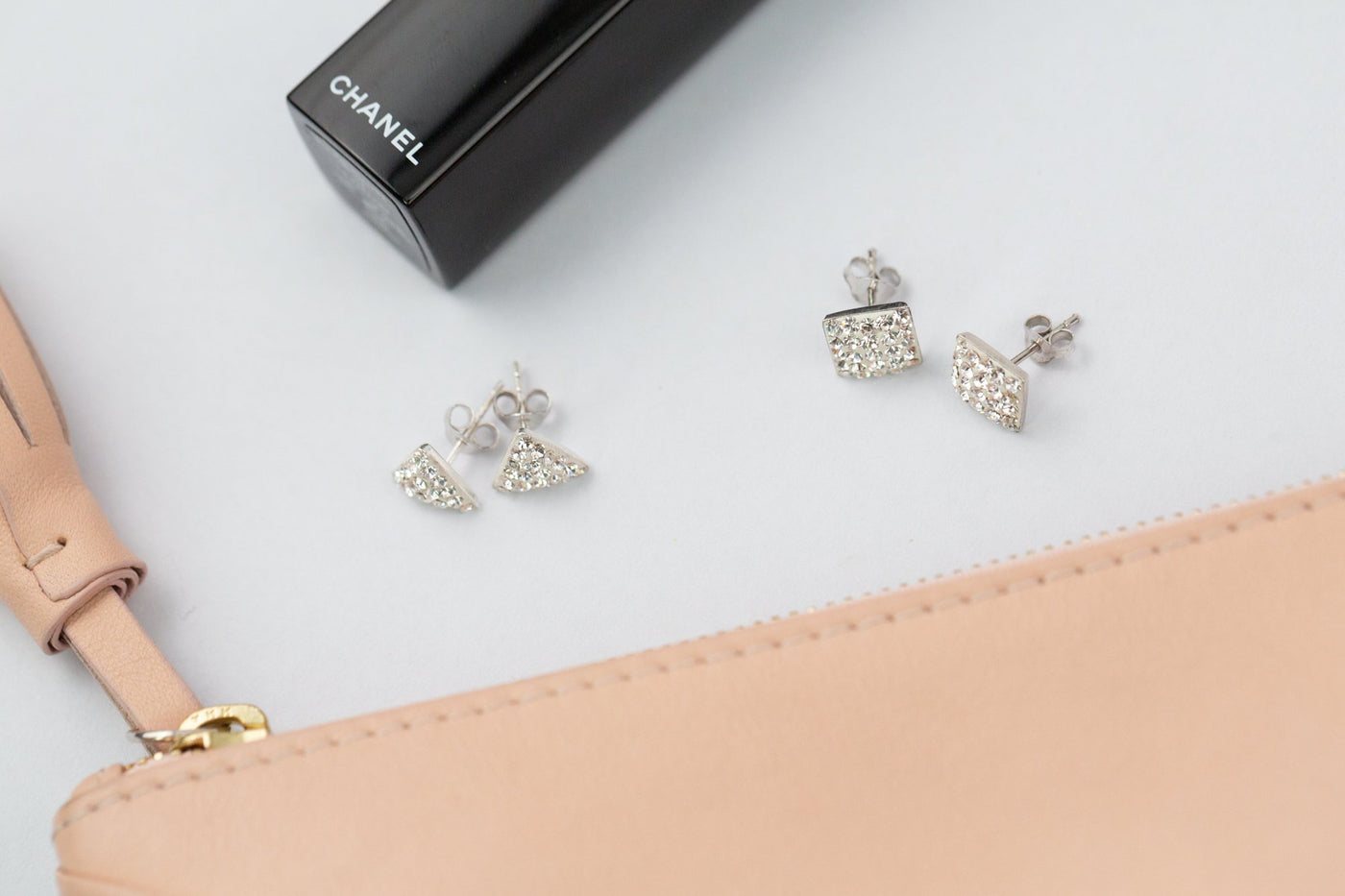 Crystal Triangle Pave Stud Sterling Silver Earrings | Annie and Sisters | sister stud earrings, for kids, children's jewelry, kid's jewelry, best friend