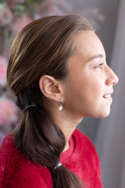 Silver Huggie Earrings with Crystal Star Charm | Annie and Sisters