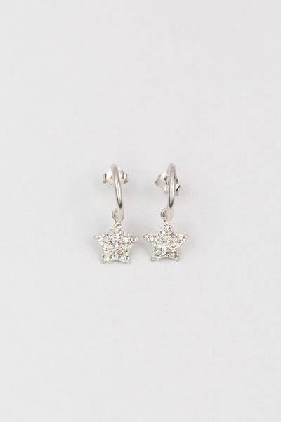 Silver Huggie Earrings with Crystal Star Charm in Clear | Annie and Sisters