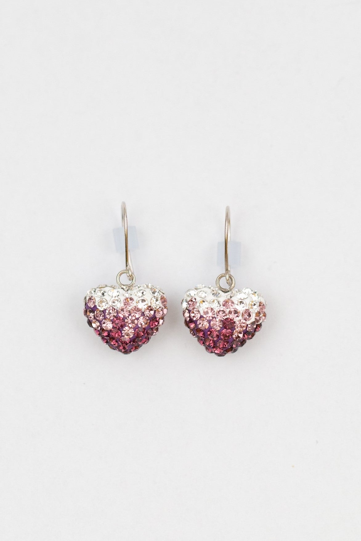 Crystal Pave Ombre Heart Dangling Silver Earrings in Amethyst| Annie and Sisters