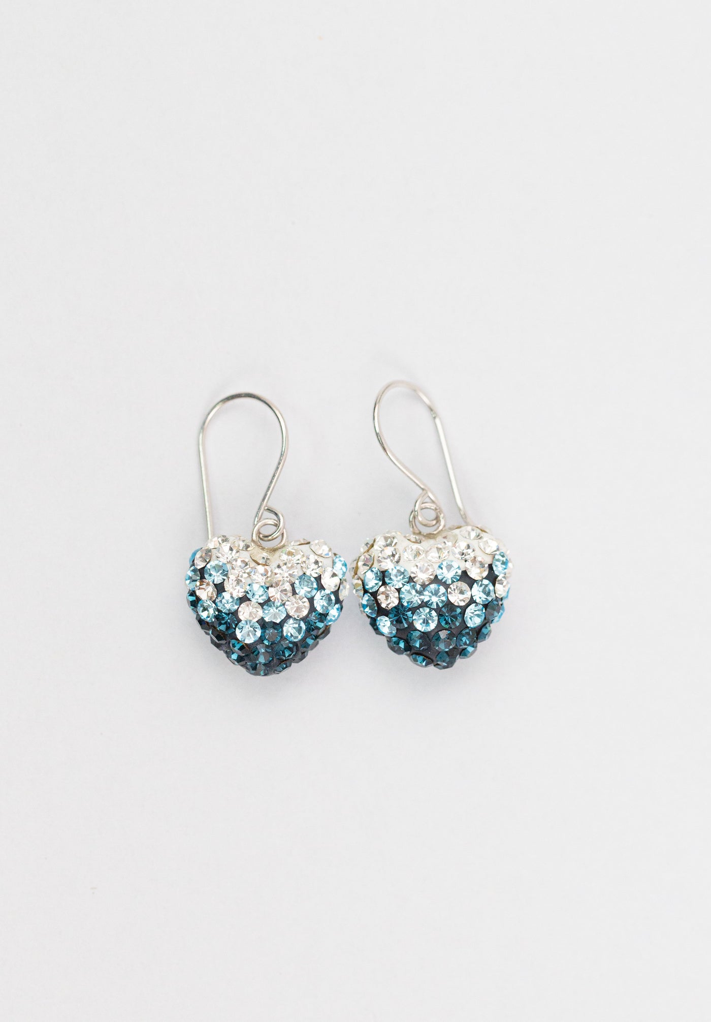Aquamarine Crystal Pave Ombre Heart Dangling Silver Earring Annie and Sisters