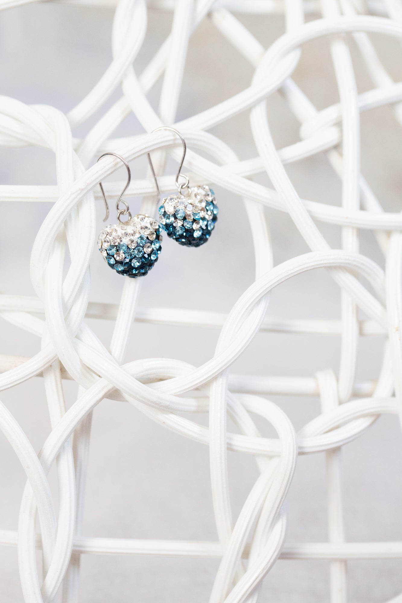 Crystal Pave Ombre Heart Dangling Silver Earring in Aquamarine | Annie and Sisters