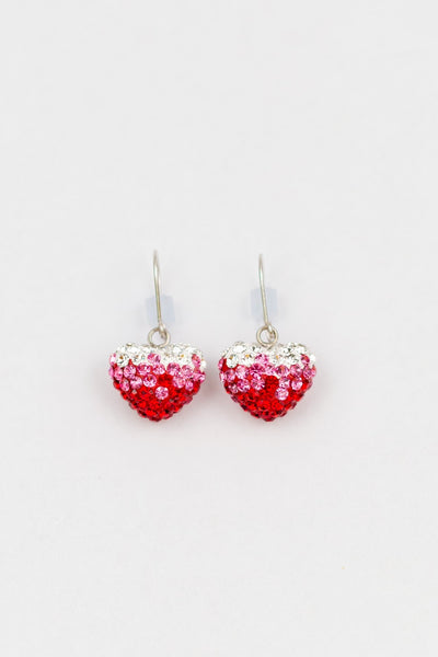 Crystal Pave Ombre Heart Dangling Silver Earring in Ombre Siam Red Crystal| Annie and Sisters