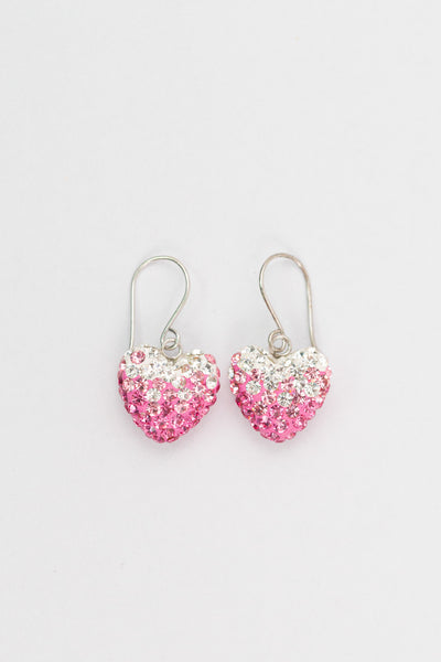 Crystal Pave Ombre Heart Dangling Silver Earring in Rose Pink | Annie and Sisters