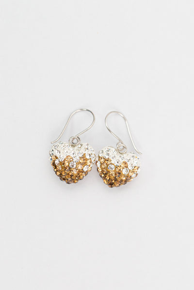 Crystal Pave Ombre Heart Dangling Silver Earring in Smokey Topaz | Annie and Sisters