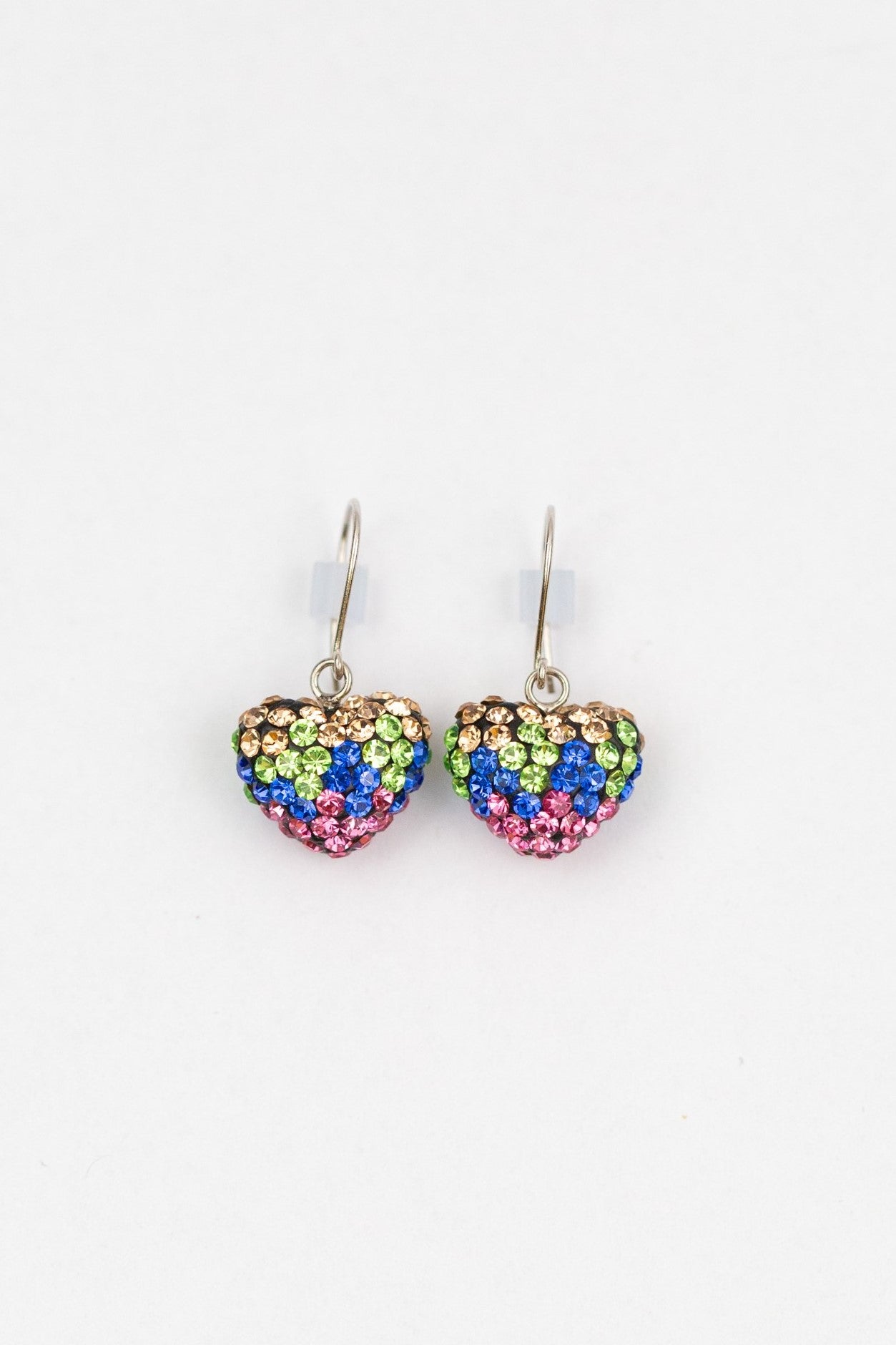 Crystal Pave Ombre Heart Dangling Silver Earring in Multi Color Crystal | Annie and Sisters