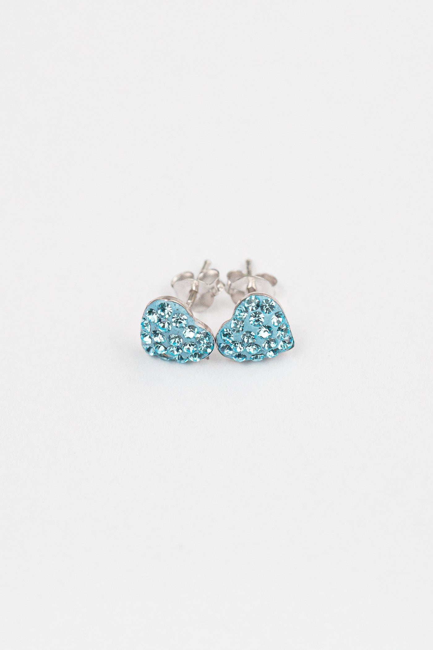 Heart Pave Crystal Silver Stud Earrings in Aquamarine | Annie and Sisters | sister stud earrings, for kids, children's jewelry, kid's jewelry, best friend