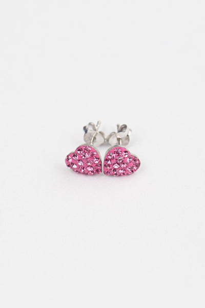 Heart Pave Crystal Silver Stud Earrings in Rose Pink | Annie and Sisters | sister stud earrings, for kids, children's jewelry, kid's jewelry, best friend