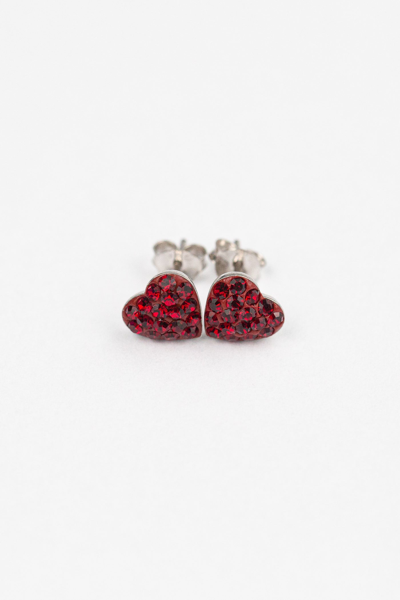 Heart Pave Crystal Silver Stud Earrings in Dark Siam Red | Annie and Sisters | sister stud earrings, for kids, children's jewelry, kid's jewelry, best friend