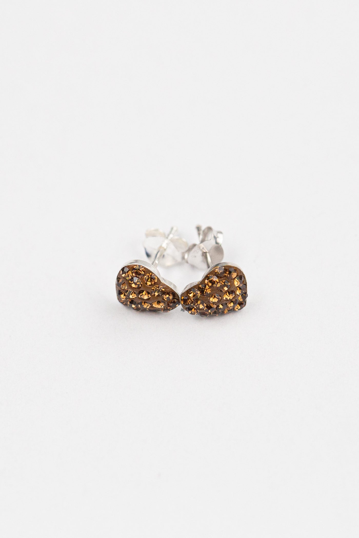 Heart Pave Crystal Silver Stud Earrings in Smokey Topaz | Annie and Sisters | sister stud earrings, for kids, children's jewelry, kid's jewelry, best friend