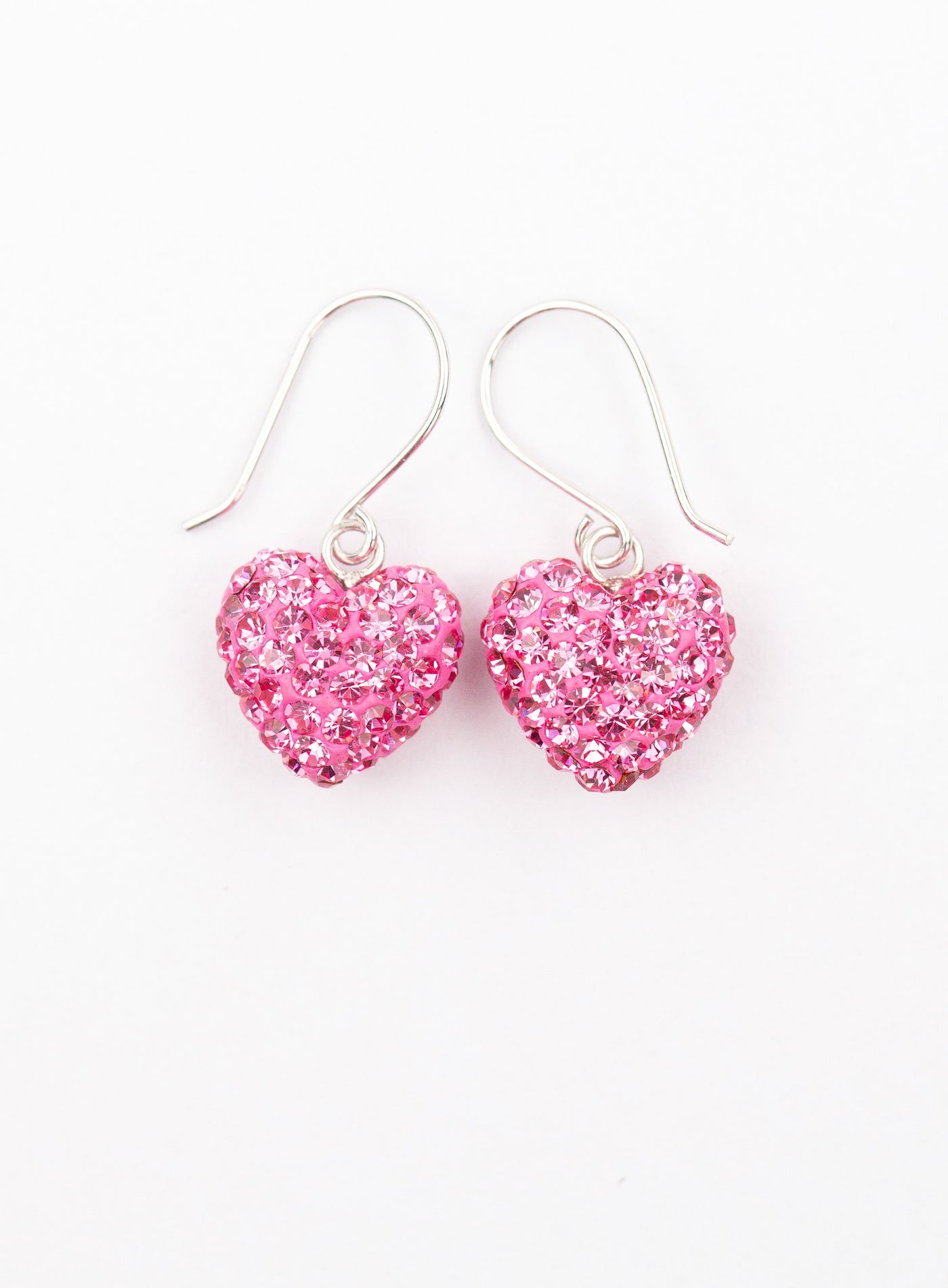 Mini All Over Crystal Pave Heart Silver Earrings in Rose Pink | Annie and Sisters