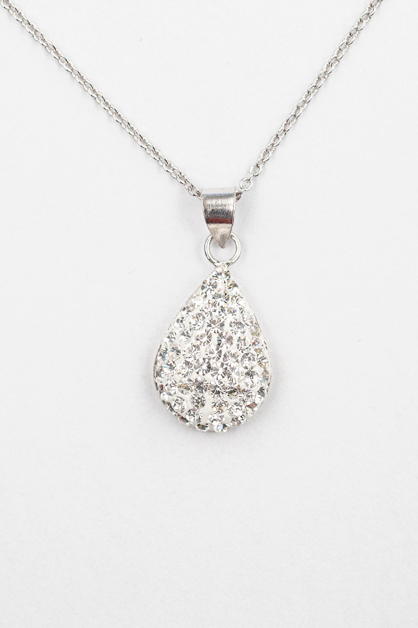 Swarovski Crystal Round Teardrop Silver Necklace in Clear | Annie and Sisters