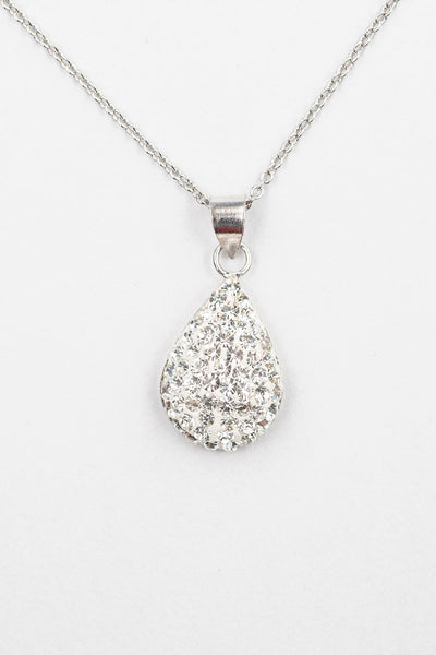 Swarovski Crystal Round Teardrop Silver Necklace in Clear | Annie and Sisters
